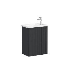 Vitra Root Groove 69181 Lavabo Dolabı, Kapaklı, 45 Cm, Kompakt, Mat Grafit, Köşeli Lavabolu, Sol